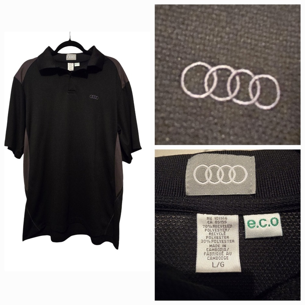 E.C.O. Auto Logo Golf Shirt Mens LG Colorblock Black/Grey Polo RARE Collectible